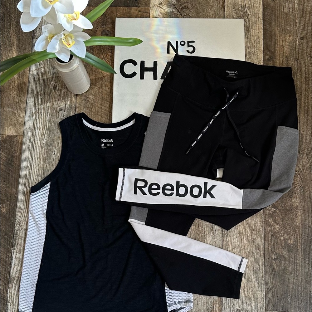 Reebok Women's Black and Gray Joggers 2-pieces set pants sz L top sz M fits sz L